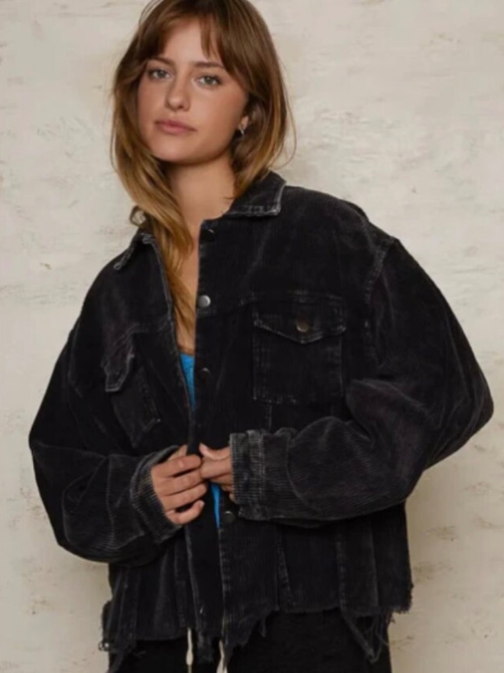POL washed black denim jacket